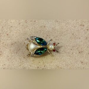 Elegant Beetle Brooch with Pearl and Gem Accents
